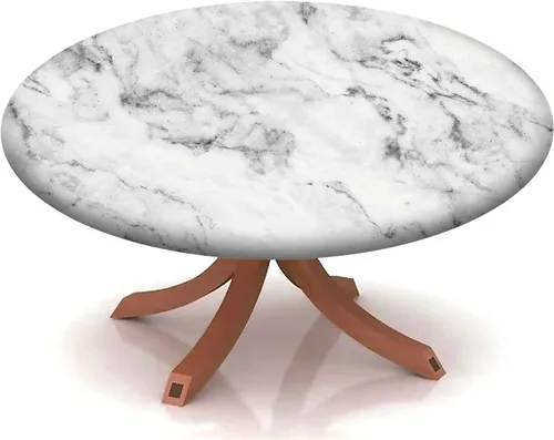 Vista 9 de Mantel con patrón de mármol, borde elástico, adecuado para catering y cocina, se puede limpiar para mesa redonda de comedor, para mesas redondas