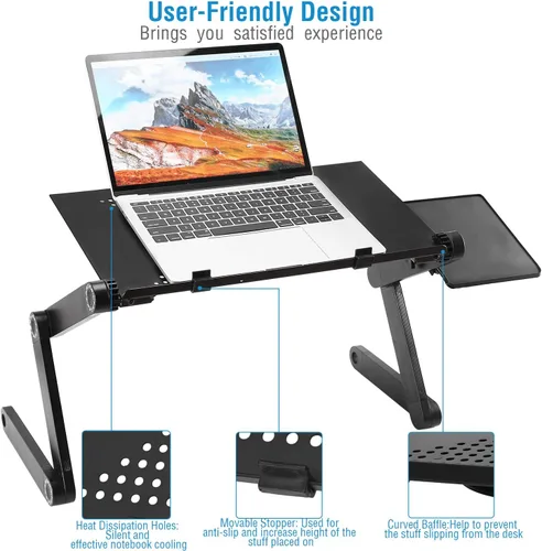 Vista 9 de iMounTEK Mesa plegable para computadora portátil, mesa de escritorio con mouse board de aleación de aluminio, bandeja de aperitivos para desayuno