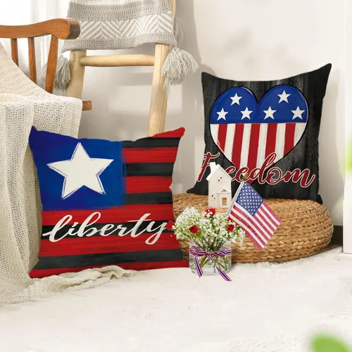 Vista 6 de Fahrendom Juego de 4 fundas de almohada decorativas para el Día de los Caídos de 18 x 18 pulgadas, 4 de julio, 4 de julio, diseño patriótico