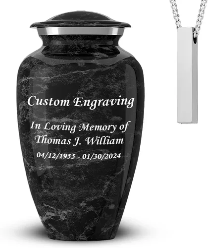 Vista 12 de Set of 6 Cremation Urns for Human Ashes Includes 1 Large Urn with 4 Small Keepsakes & 1 Silver Necklace - Black Marble