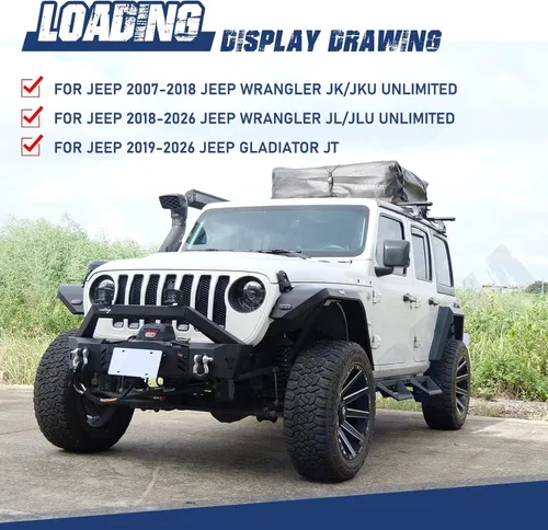 Vista 5 de Parachoques delantero Wrangler Gladiator para Jeep Wrangler JL 2018-2025 y JK 2007-2018 y Gladiator JT 2019-2025, parachoques delantero rechoncho