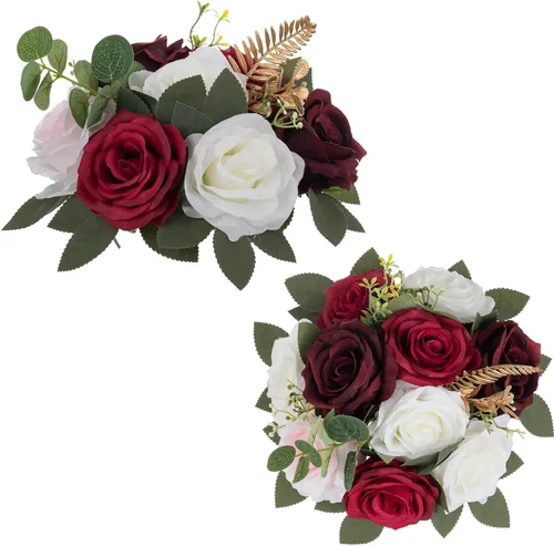 BLOSMON Bolas de flores artificiales, centros de mesa de boda, 2 piezas de rosas artificiales, decoración para mesa, bola de besos de seda, arreglos