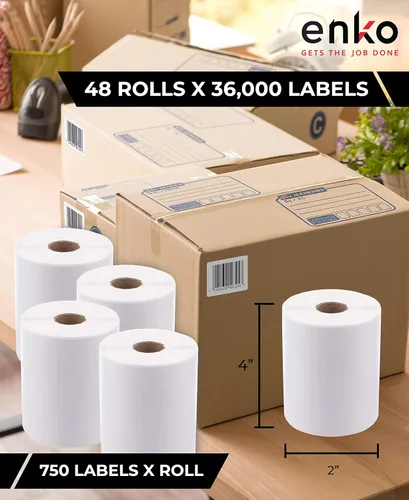 Vista 2 de enKo (48 rollos, 36.000 etiquetas) 4 x 2 pulgadas, código de barras de envío directo de dirección térmica FBA Pegatinas FN SKU para Zebra, Eltron