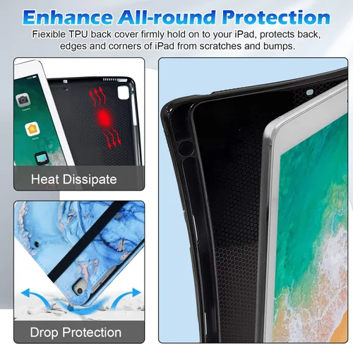 Vista 6 de Zonefoker Fundas para iPad de 6ª generación 2018/2017, iPad Air 2 2014, iPad Air 2013, iPad Pro 9.7 pulgadas 2016 con soporte para lápices, funda