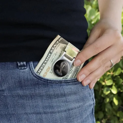 Vista 2 de Shelby Cobra Logo Satin Chrome Plated Metal Money Clip, Cromado