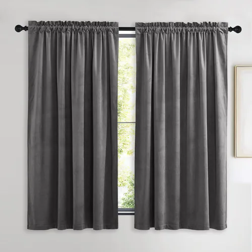 Vista 140 de NICETOWN - Cortinas de terciopelo bordadas con bolsillo para barra, 2 1 - Bordado - Marrón