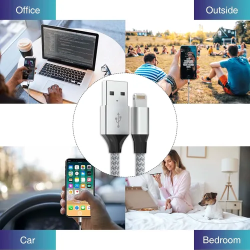 Vista 13 de Cable de carga duradero para iPhone de 6 pies, paquete de 3 [certificado Apple MFi], cable Lightning trenzado de nailon para iPhone, cable de carga