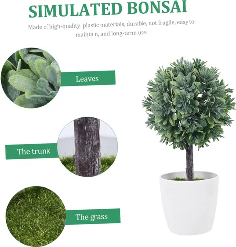 Vista 4 de Abaodam Planta artificial esférica en maceta, maceta artificial, árbol en maceta, bolas de topiario artificial, plantas de escritorio, decoración