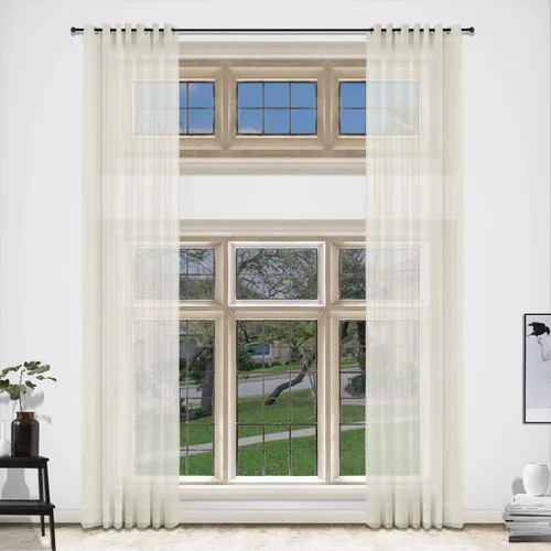 Vista 2 de cololeaf Cortinas traslúcidas beige de 108 pulgadas de largo, paneles de cortina de gasa para puerta corrediza de vidrio filtrante de luz