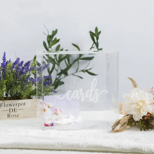 Vista 5 de Caja de tarjetas de acrílico de 10 pulgadas – Caja de tarjetas de boda para recepción, cumpleaños, fiesta, caja de dinero, deseos, fiesta