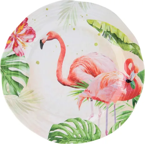 Vista 4 de UP ware - Juego de vajilla de melamina de 12 piezas, incluye platos llanos, platos de ensalada, cuencos, servicio para 4 personas (flamenco)