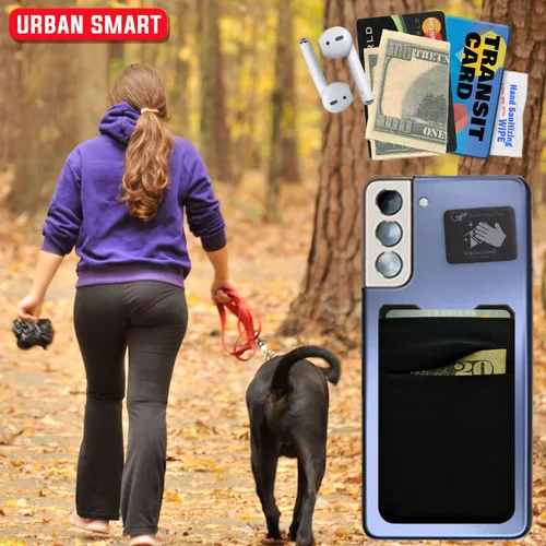 Vista 9 de Doble bolsillo - Soporte adhesivo para tarjetas - Bolsa para teléfono celular - Bolsillo de licra - Lleva tarjetas de crédito y dinero en efectivo
