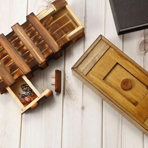 Vista 4 de Kasyat Caja de rompecabezas de madera de 2 piezas para adultos, caja de rompecabezas de dinero para regalo, tarjetas mágicas con compartimentos