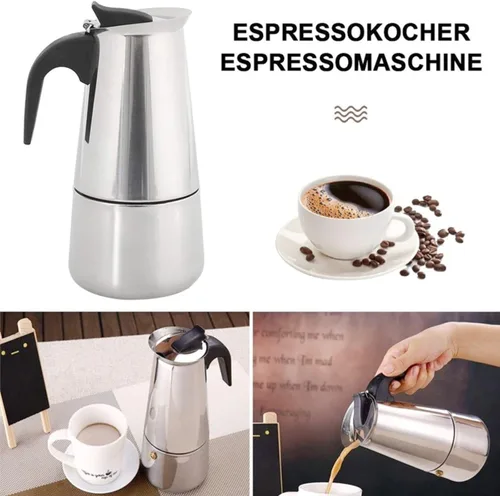 Vista 7 de Yosoo Cafetera, cafetera de acero inoxidable, cafetera para estufa, cafetera con filtro superior, cafetera fácil de limpiar (15.2 fl oz, 9 tazas)