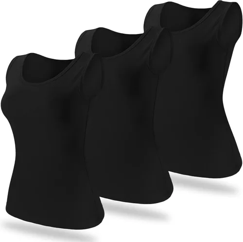 Vista 11 de 3 piezas de camisetas térmicas sin mangas para mujer, ropa interior de forro polar, suave, sin mangas, chaleco de capa base cálida