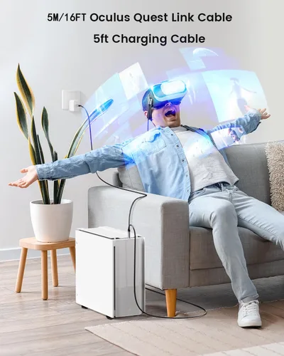Vista 2 de FOINNEX 16FT Link Cable for Quest 2 PC VR, USB 3.0 to USB-C, Mainly for Steam VR Transmission