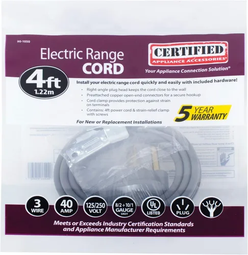 Vista 8 de Certified Appliance Accessories Cable de alimentación para electrodomésticos de 40 amperios, cable de rango de 3 puntas, 3 cables con conectores