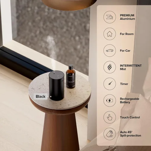 Vista 2 de Airversa Waterless Essential Oil Diffuser Starter Kit with 4 x 10mL Hotel Scent Fragrance Oil, Aluminum Housing, Battery Operated Mini Scent Air