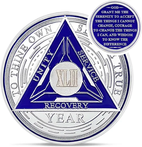 Vista 48 de Moneda de sobriedad de triángulo de recuperación de 1 año – Monedas de plata con números romanos NA AA – 1-40 fichas y medallones NA/HA/AA Prime