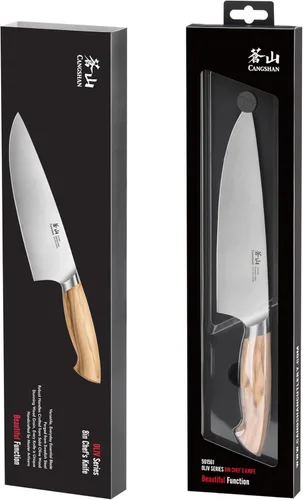 Vista 7 de Cangshan Cuchillo de chef de la serie OLIV de 8 pulgadas, acero sueco forjado 14C28N, 501561