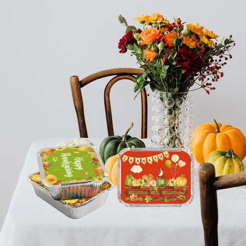 Vista 8 de WorldBazaar Recipiente de alimentos de aluminio para acuarela de Acción de Gracias con tapas, 36 unidades desechables para llevar, recipientes