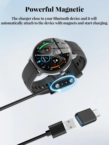 Vista 2 de Cable de carga para reloj inteligente KIBFLE DR03, cable de carga rápida magnético tipo A con adaptador tipo C (2 cables + 1 adaptador)