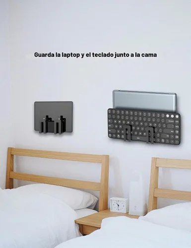Vista 3 de Soporte de pared multifuncional para portátil y teclado, soporte de caja de cable para router/módem/caja de TV/tableta/libro electrónico/teléfono