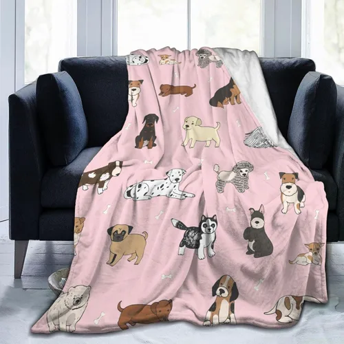 Perinsto Manta con diseño de perros lindos y cálida, ultra suave y cálida para todas las estaciones, manta decorativa de forro polar para cama,