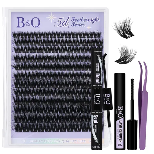 B&Q - Kit de racimos de pestañas Wispy Flora - Feath5D 01, kit de racimos de pestañas con pegamento y herramientas, kit de pestañas ligeras con