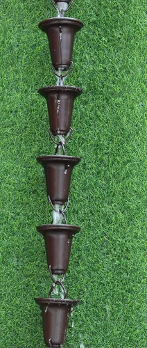 Vista 6 de KAM Home - Copas acampanadas Cadena de lluvia de 8.5 pies (bronce) con adaptador de canalón de perno de latón para instalación de cadena de lluvia