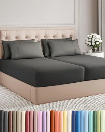 Vista 143 de Juego de sábanas Split King de 7 piezas - Incluye 4 fundas de almohada - Sábanas Split King - Ropa de cama de hotel de lujo suave - Refrescante