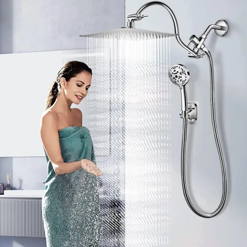 Vista 6 de Filtered Shower Head Combo, 12'' Rain Shower Head and High Pressure 10-Setting Handheld Showerhead Combo with 12'' Upgrade Adjustable Curved Shower