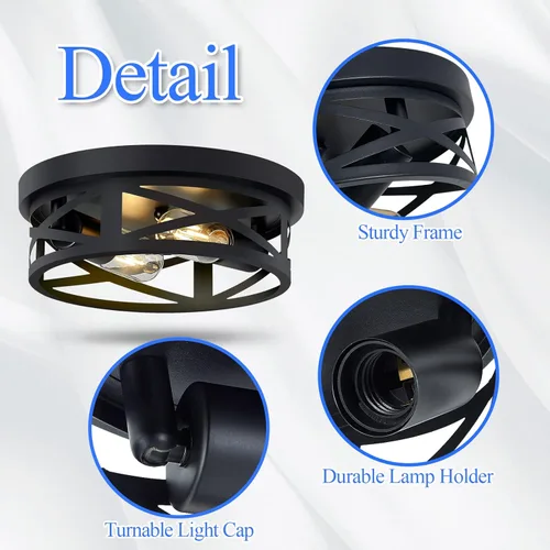 Vista 5 de SKEJAO Luminaria de Techo de Montaje Empotrado, Luminaria de Techo Negra de 2 Luces para Pasillo, Luminarias de Techo de Montaje Empotrado para Casa