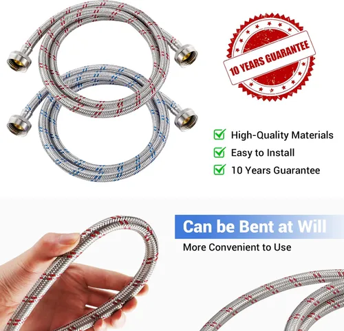 Vista 7 de Mangueras de lavadora de 4 pies, 2 paquetes de mangueras de lavadora de acero inoxidable de alta calidad, a prueba de explosiones, mangueras