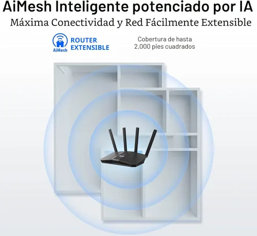 Vista 4 de ASUS RT-BE58U WiFi 7 BE3600 AiMesh Router Extensible, 4K-QAM, MLO, Detección AI, Puerto 2.5G, Cuatro Puertos 1G, Seguridad de Red de Grado