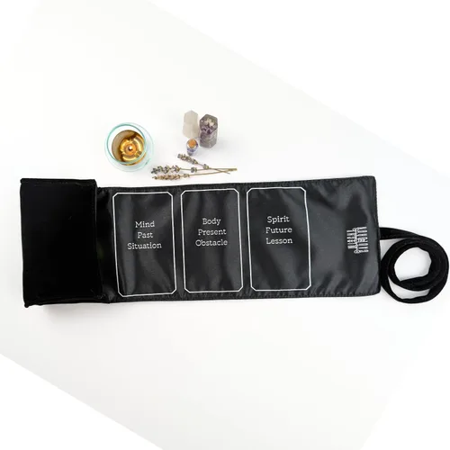 Vista 3 de Witchy Cauldron Tarot Wrap & Bag — Tarot Tarot Tarot, paño de lectura de satén con 3 cartas, soporte de tarot para mazos estándar, regalo para Negro