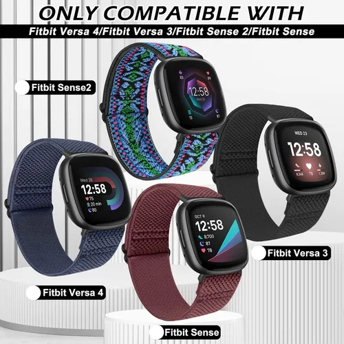 Vista 5 de Bandas elásticas compatibles con Fitbit Versa 4/Versa 3/Sense 2/Sense, correas de repuesto deportivas de nailon ajustables para mujeres y hombres