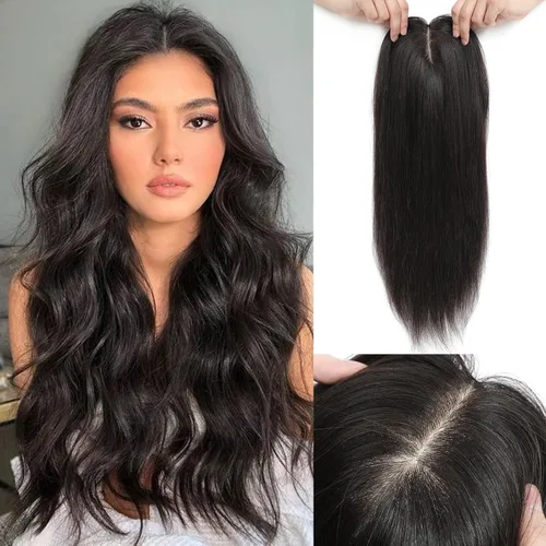 Vista 8 de Aimeolyn Toppers de cabello para mujer, cabello humano real, sin flequillo, extensiones de cabello superior para adelgazar, base de encaje Haisr