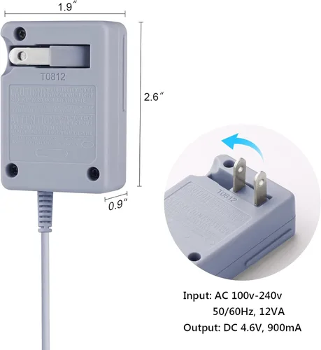 Vista 2 de Cargador 3DS, adaptador de CA compatible con Nintendo 3DSDSiDSi XL2DS2DS XLNuevo 3DS XL - Enchufe de pared para el hogar de 100-240V