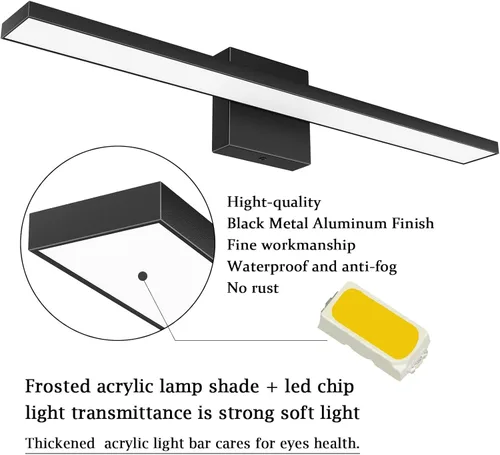 Vista 5 de Ralbay - Barra de luz LED moderna regulable de 5 temperaturas de color para baño, 24 pulgadas, 16W, negro mate, moderna, accesorios de iluminación