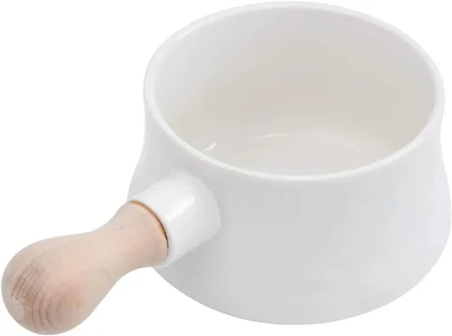 Vista 9 de qiuqiu Olla de leche esmaltada con mango de madera antiadherente de cerámica mini olla calentador de mantequilla sartén vaporera para sopa, Azul