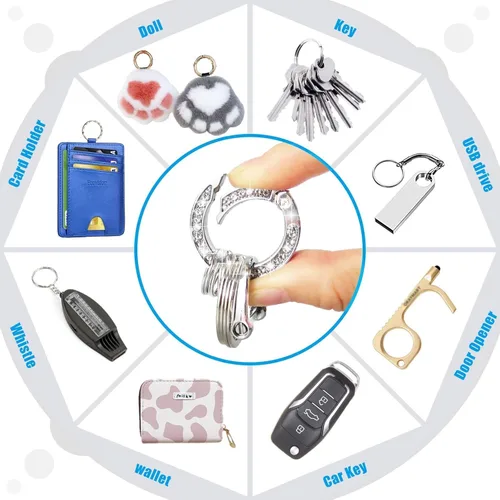 Vista 5 de Yiflin Bonito llavero de coche para mujer, accesorios de llavero de cristal, cordón de muñeca brillante para llaves, llave de coche