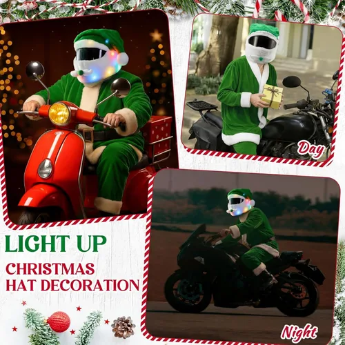 Vista 6 de Relaxweex Funda para Casco de Motocicleta de Navidad Iluminada Extra Grande Decoración de Sombrero de Papá Noel 18.78 x 15.75 Pulgadas Funda