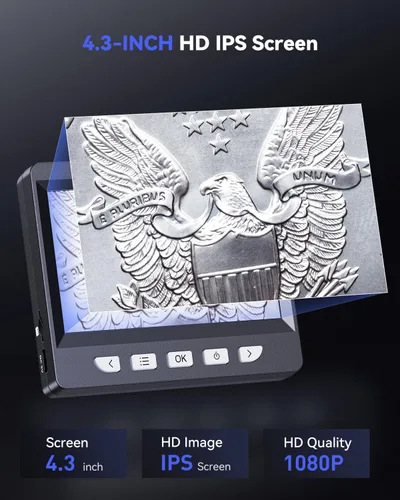 Vista 2 de AOPICK Microscopio digital, microscopio de monedas con brillo ajustable de luz, pantalla LCD HD de 4.3 pulgadas, zoom 1000X, vista de PC, compatible