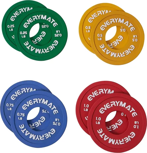 EVERYMATE Juego de 8 placas de peso fraccionarias de goma, par de placas de peso de 0.25 libras, 0.5 libras, 0.75 libras, 1 libra para pesas