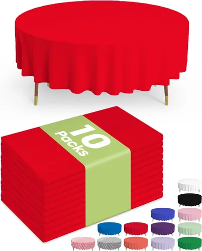 Vista 11 de Pureegg - Juego de 10 manteles de plástico desechables redondos de 84 pulgadas, para fiestas, picnics, bodas, manteles decorativos, redondos, Blanco