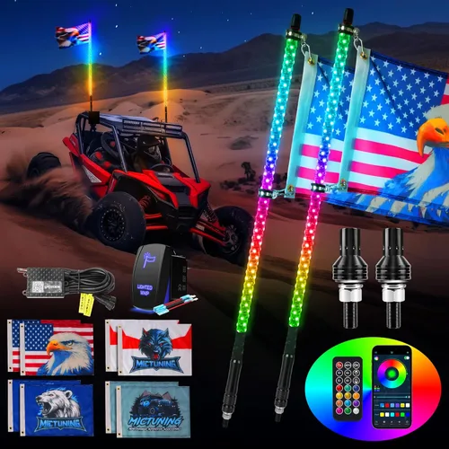 Vista 11 de MICTUNING 1 luz LED en espiral de 3 pies con 4 banderas, control remoto RF, persecución RGB iluminada con interruptor basculante, para UTV, ATV