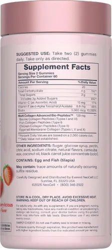 Vista 2 de NeoCell Gomitas para el cabello, piel y uñas, 120 unidades, con biopéptidos avanzados de colágeno múltiple, más biotina y vitamina C, fórmula