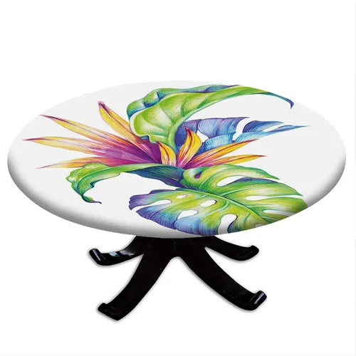 Vista 9 de Mantel redondo ajustable a cuadros, borde elástico, impermeable, para fiestas en interiores y exteriores, con patrón de lunares, a prueba