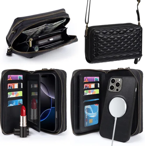 Vista 7 de Harryshell Funda compatible con iPhone 13 Pro Max de 6.7 pulgadas 2021, con múltiples cremalleras, funda magnética desmontable con ranuras para Negro